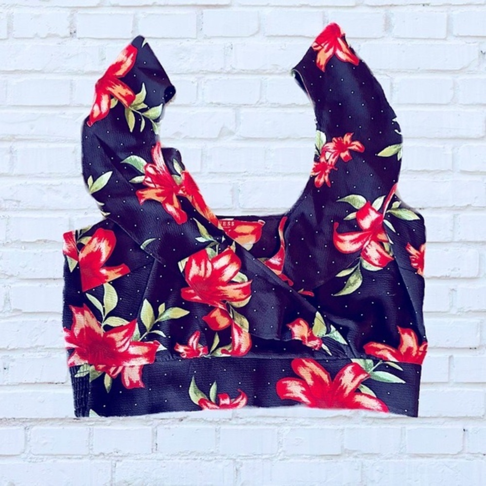 M Guess Crop Top‎ Red Lily Flower